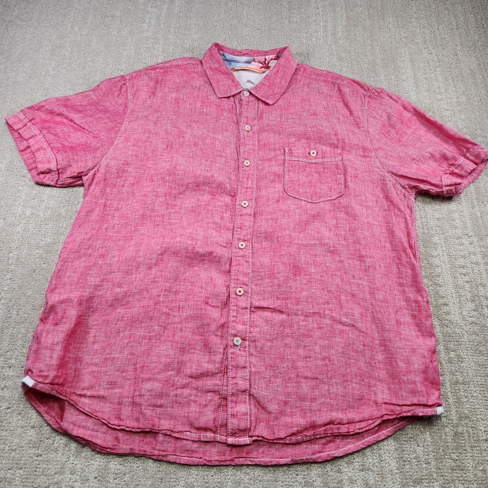 Tommy Bahama Shirt Men XL 100% Linen Button Up Relax Fit Pink Beach Wealth - Picture 3 of 13